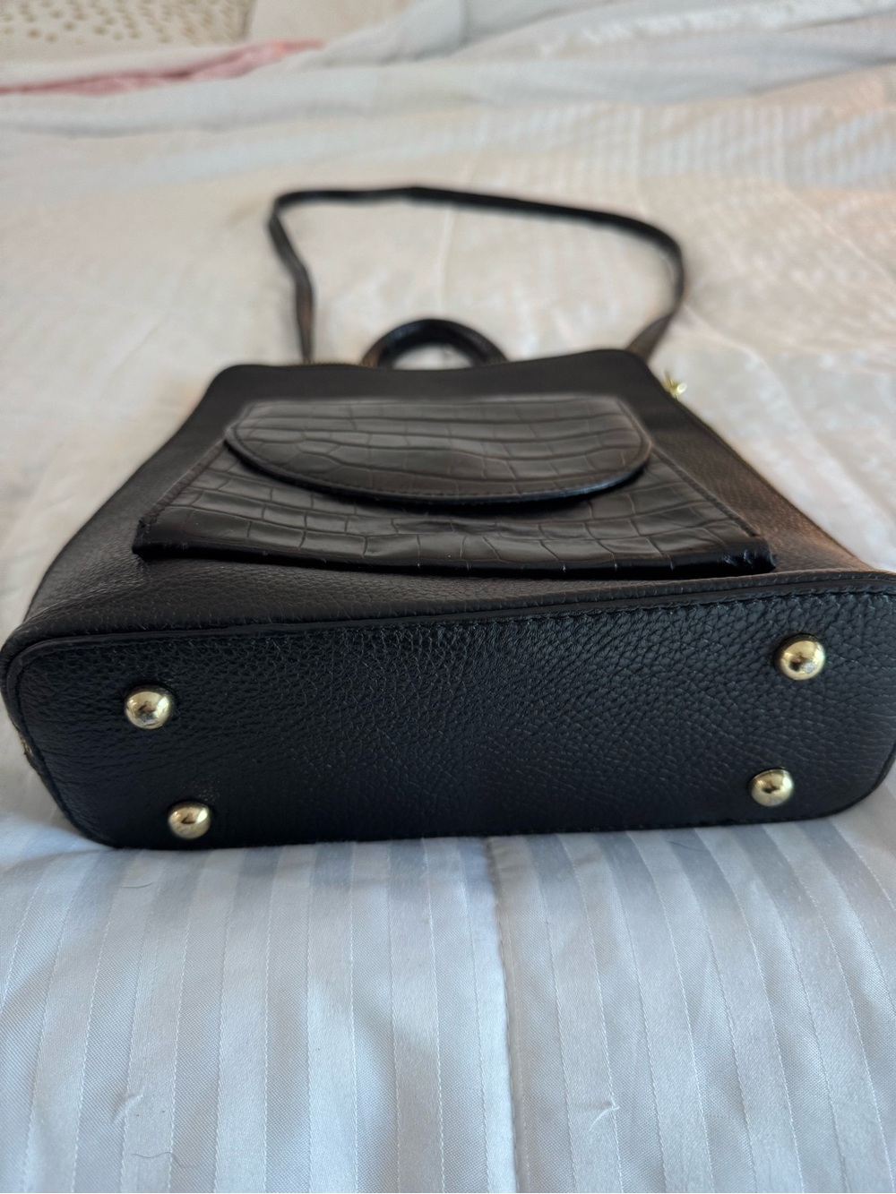Classic Black Women’s Leather Crossbody Backpack - Picture 2 of 5